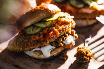 Chicken Schnitzel Burger with Cucumber Pickle