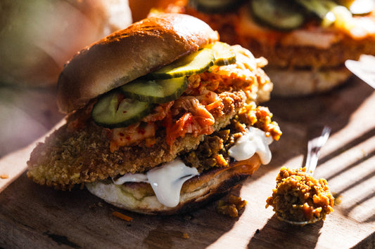 Chicken Schnitzel Burger with Cucumber Pickle