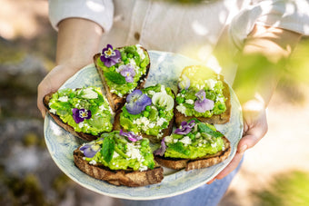 Broad Bean, Pea, Mint, Viola & Sheep's Cheese Toasts