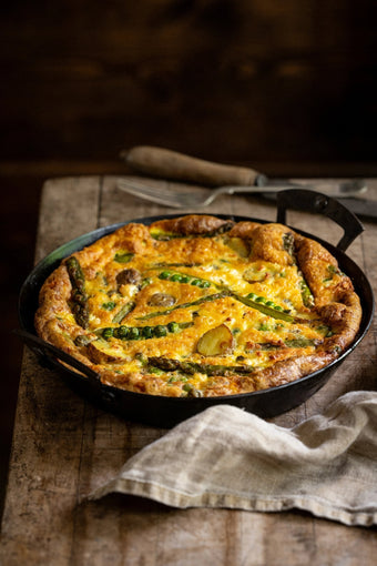 New Potato, Sheep's Cheese, Asparagus, Pea & Mint Frittata