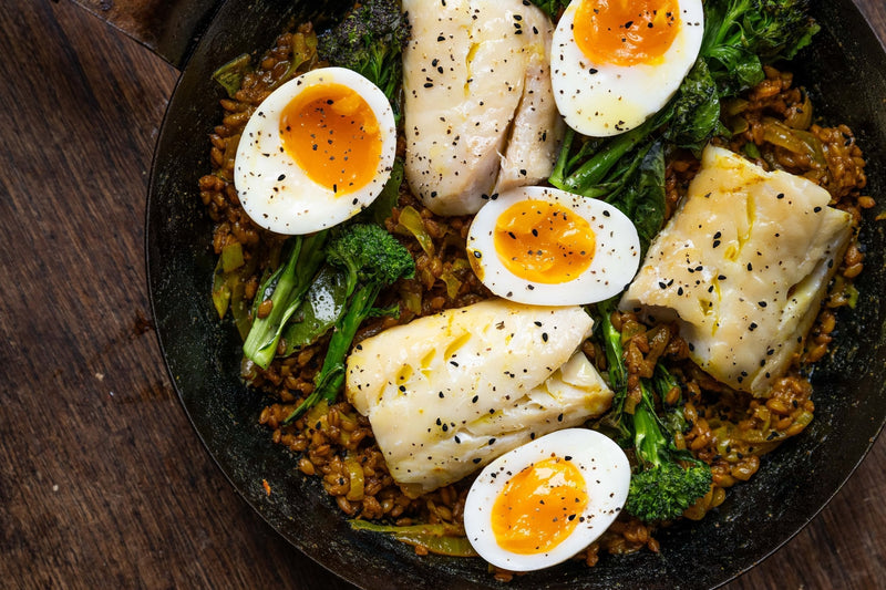 Speltotto Kedgeree with Purple Sprouting Broccoli & Kale